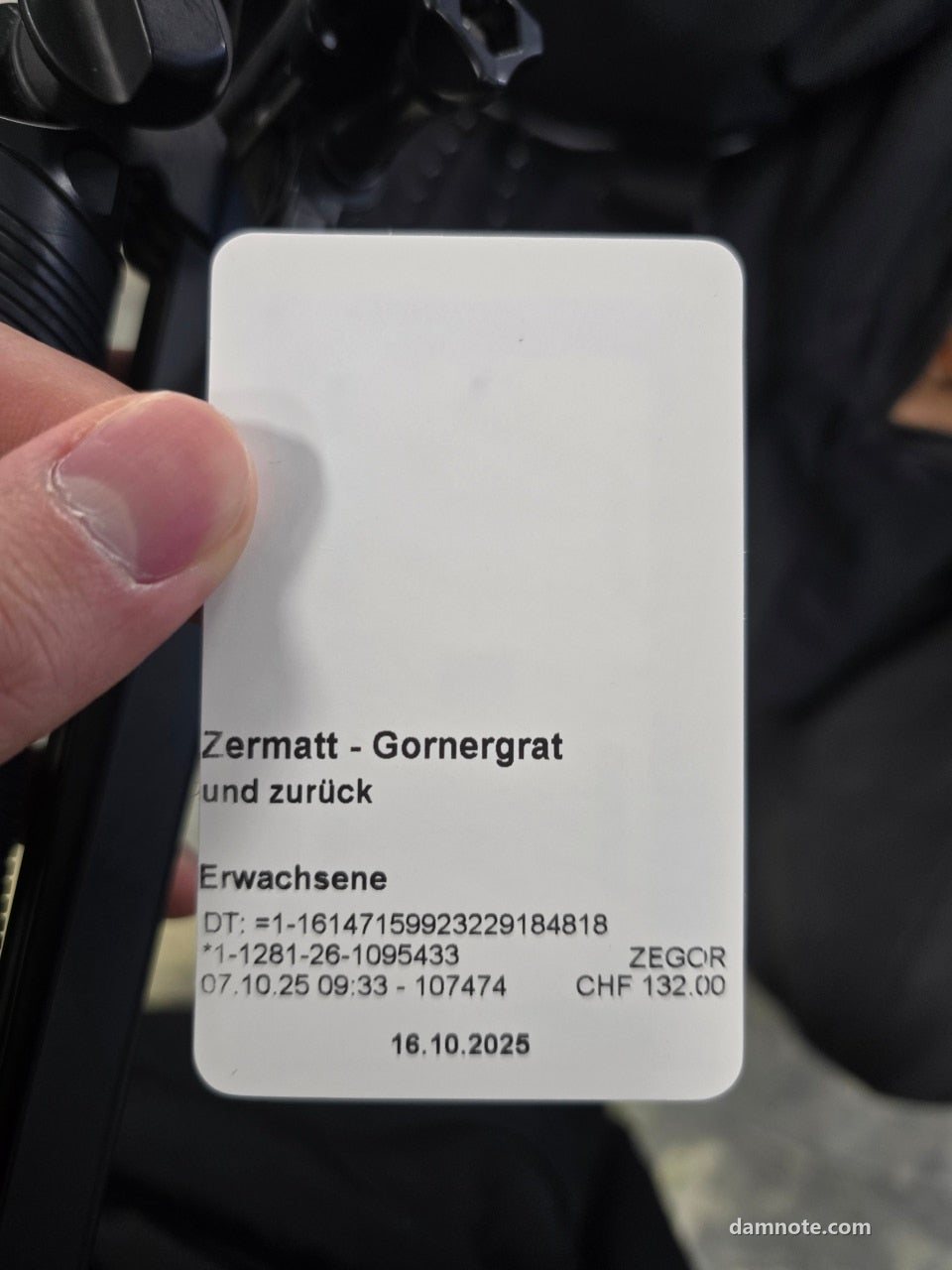 고르너그라트 왕복 열차표, Zermatt Gornergrat und zurück 성인, 2025년 10월 7일 09시 35분 직접 촬영